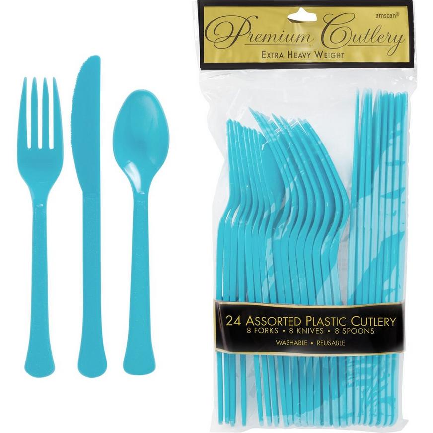 Caribbean Blue Premium Plastic Cutlery Set 24ct