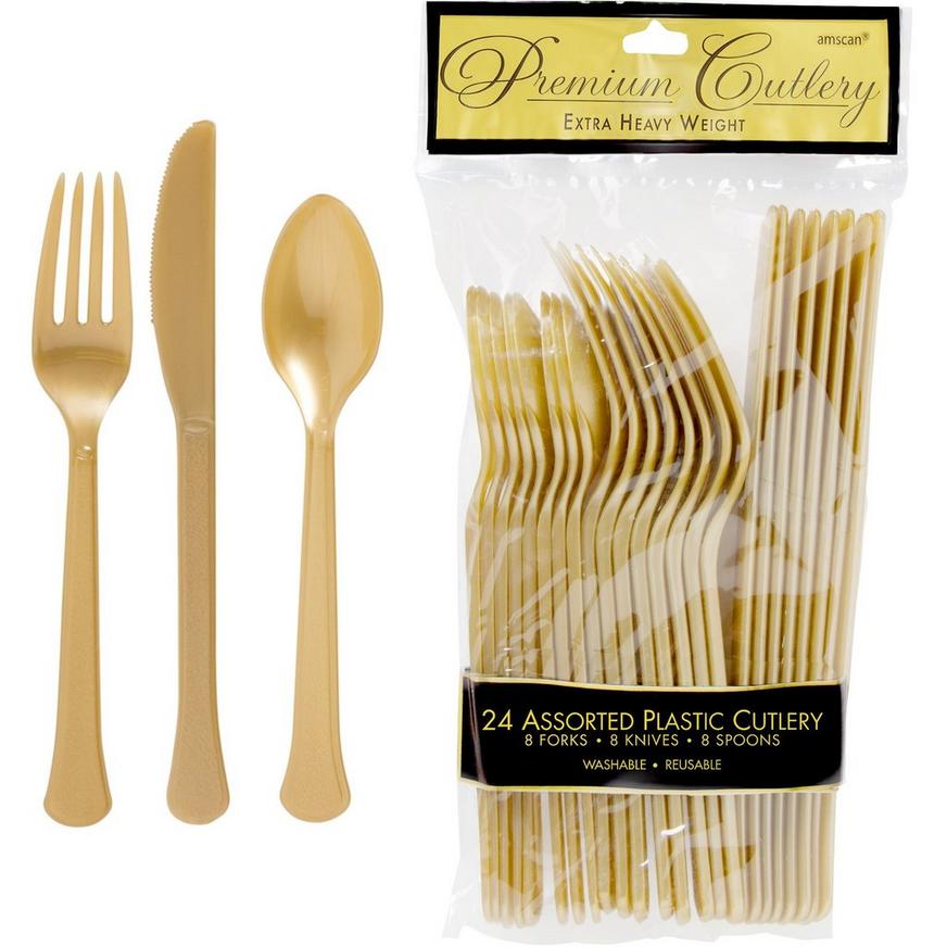Gold Premium Plastic Cutlery Set 24ct