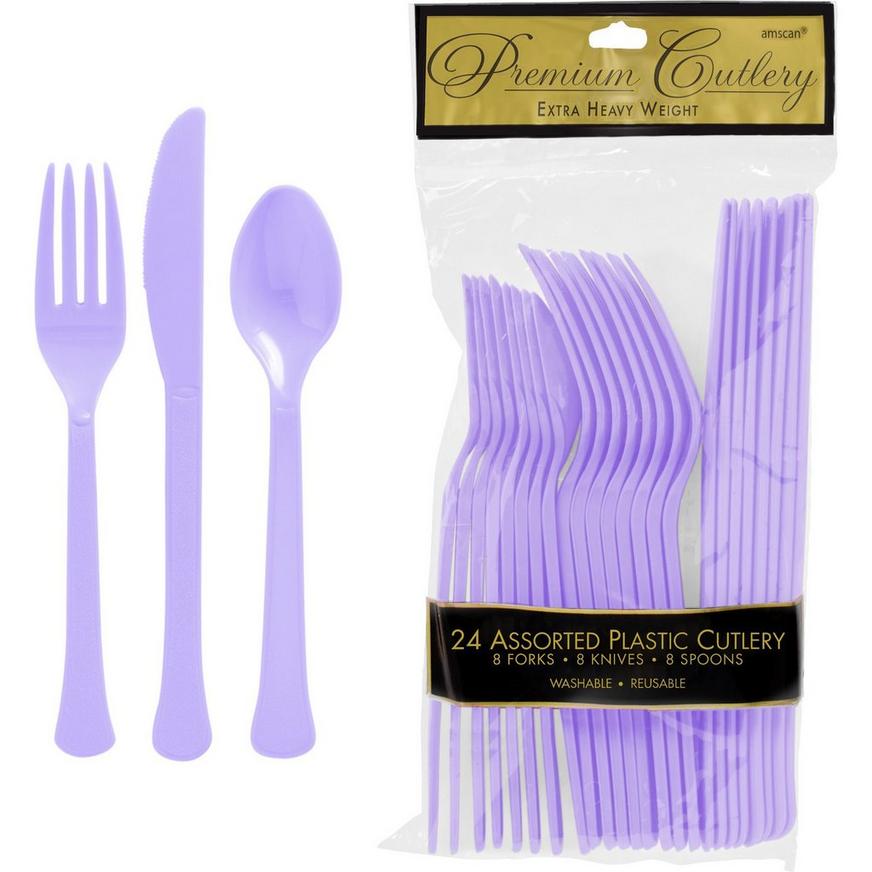 Lavender Premium Plastic Cutlery Set 24ct