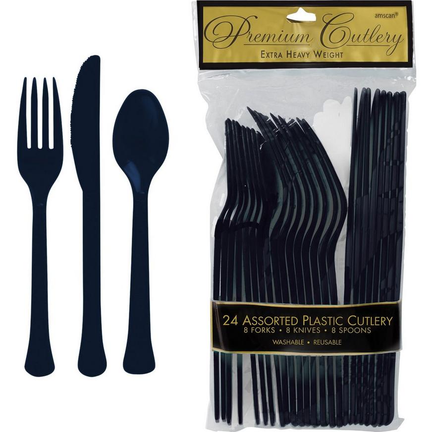 True Navy Blue Premium Plastic Cutlery Set 24ct