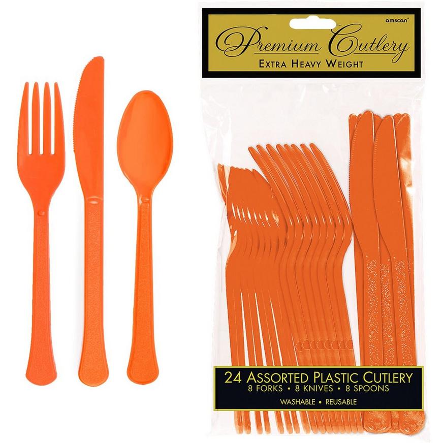 Orange Premium Plastic Cutlery Set 24ct