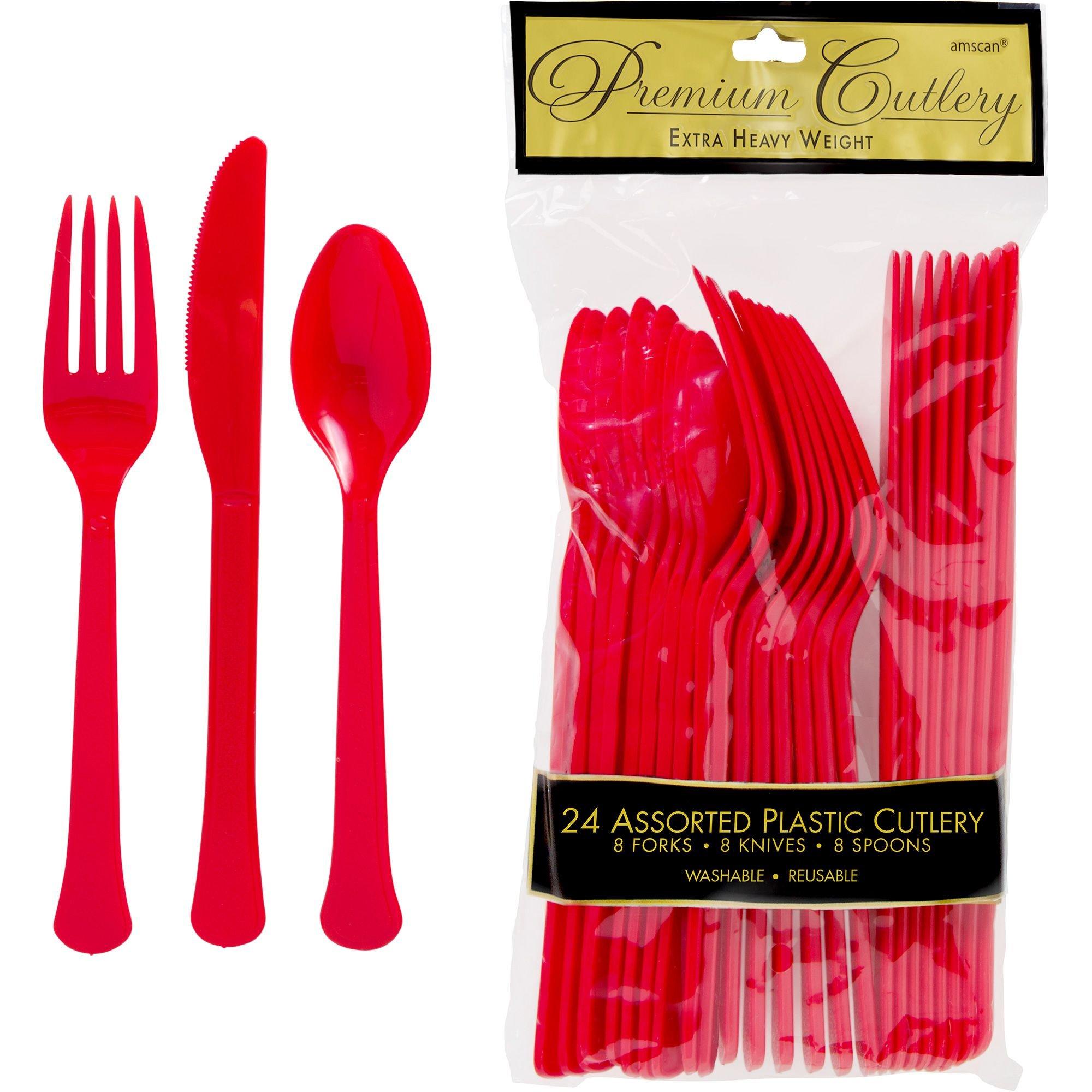 Red Plastic Fork & Spoon Cutlery Set, PartyGlowz.com