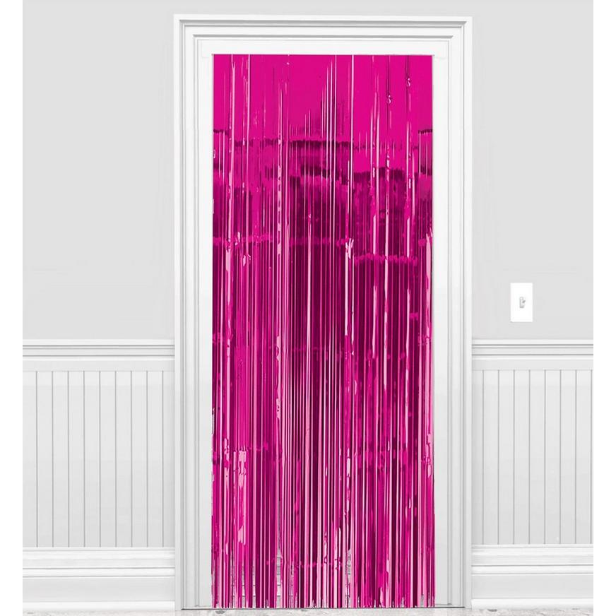 Bright Pink Foil Fringe Doorway Curtain, 3ft x 8ft