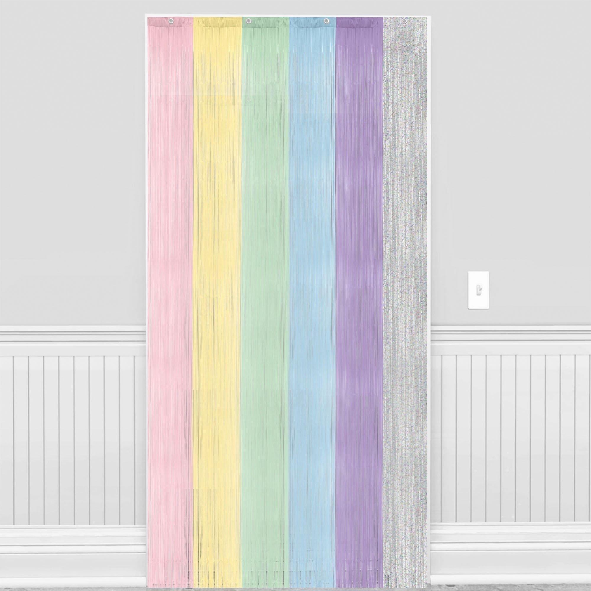 Multicolor Pastel Foil Fringe Doorway Curtain, 3ft x 8ft