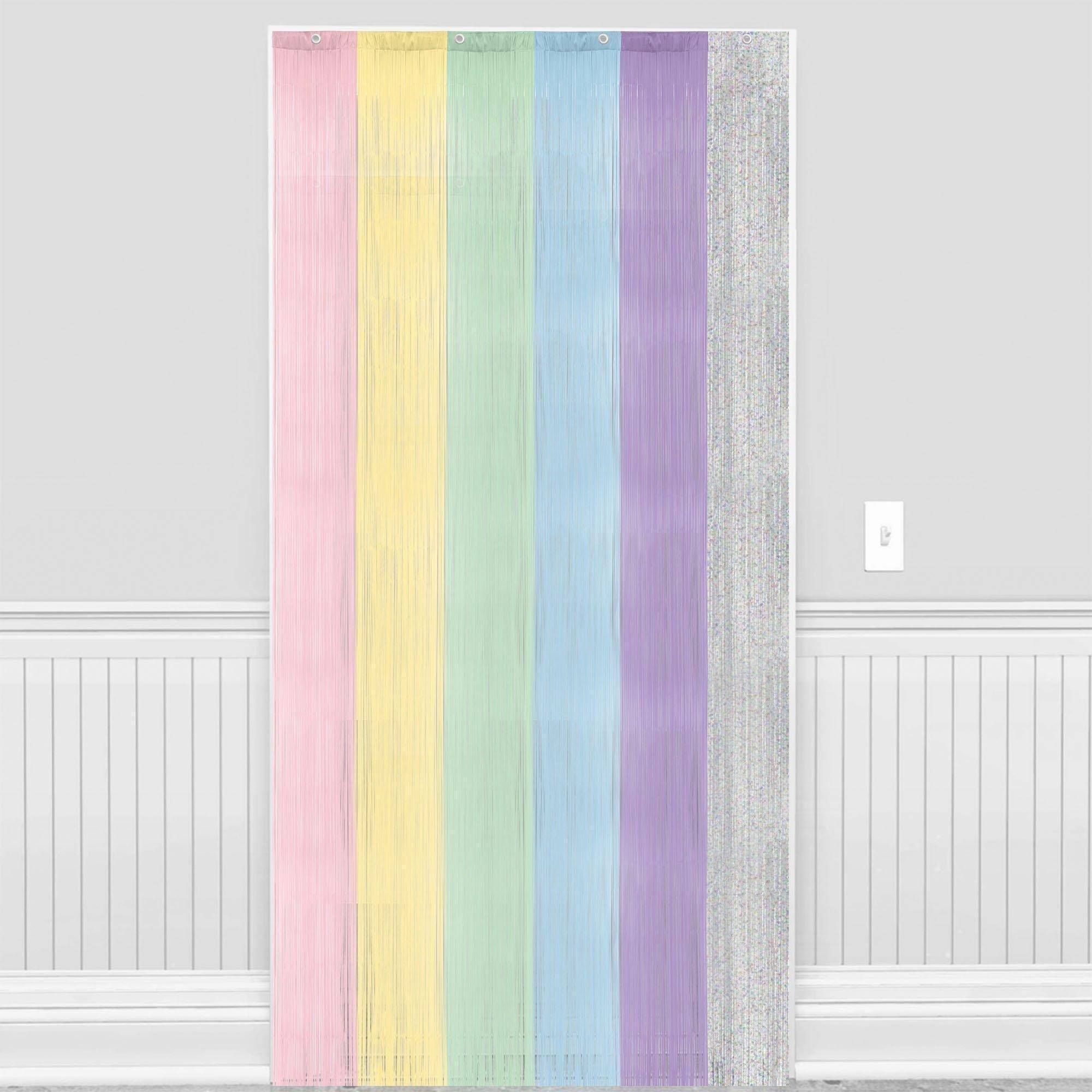 Multicolor Pastel Foil Fringe Doorway Curtain, 3ft x 8ft Party City