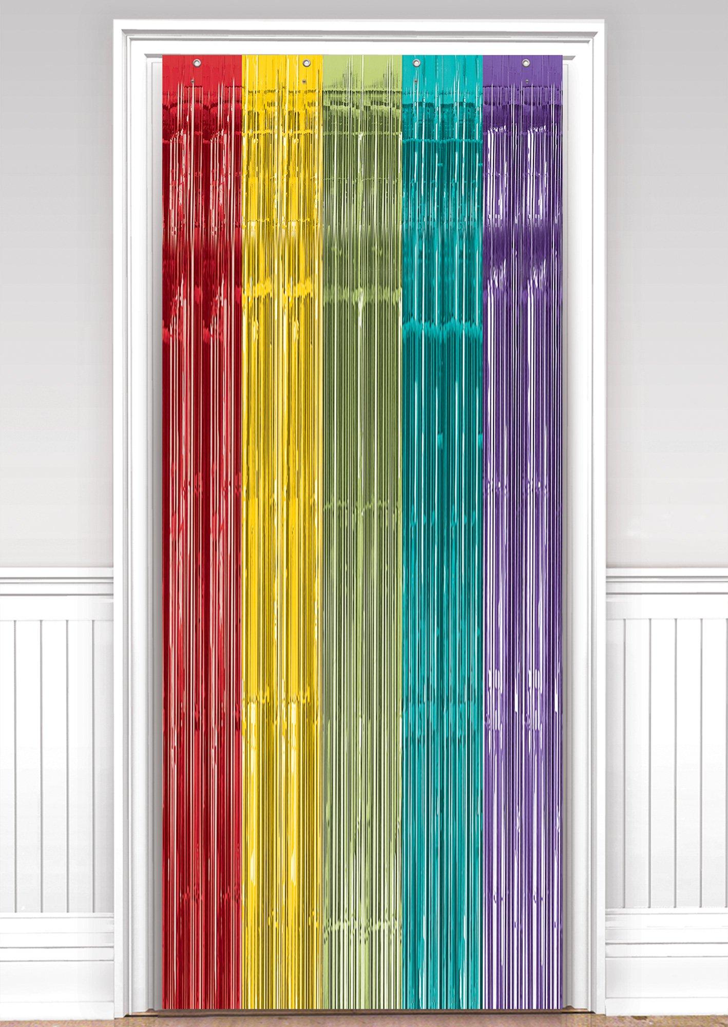Rainbow Multicolor Fringe Doorway Curtain, 3ft x 8ft