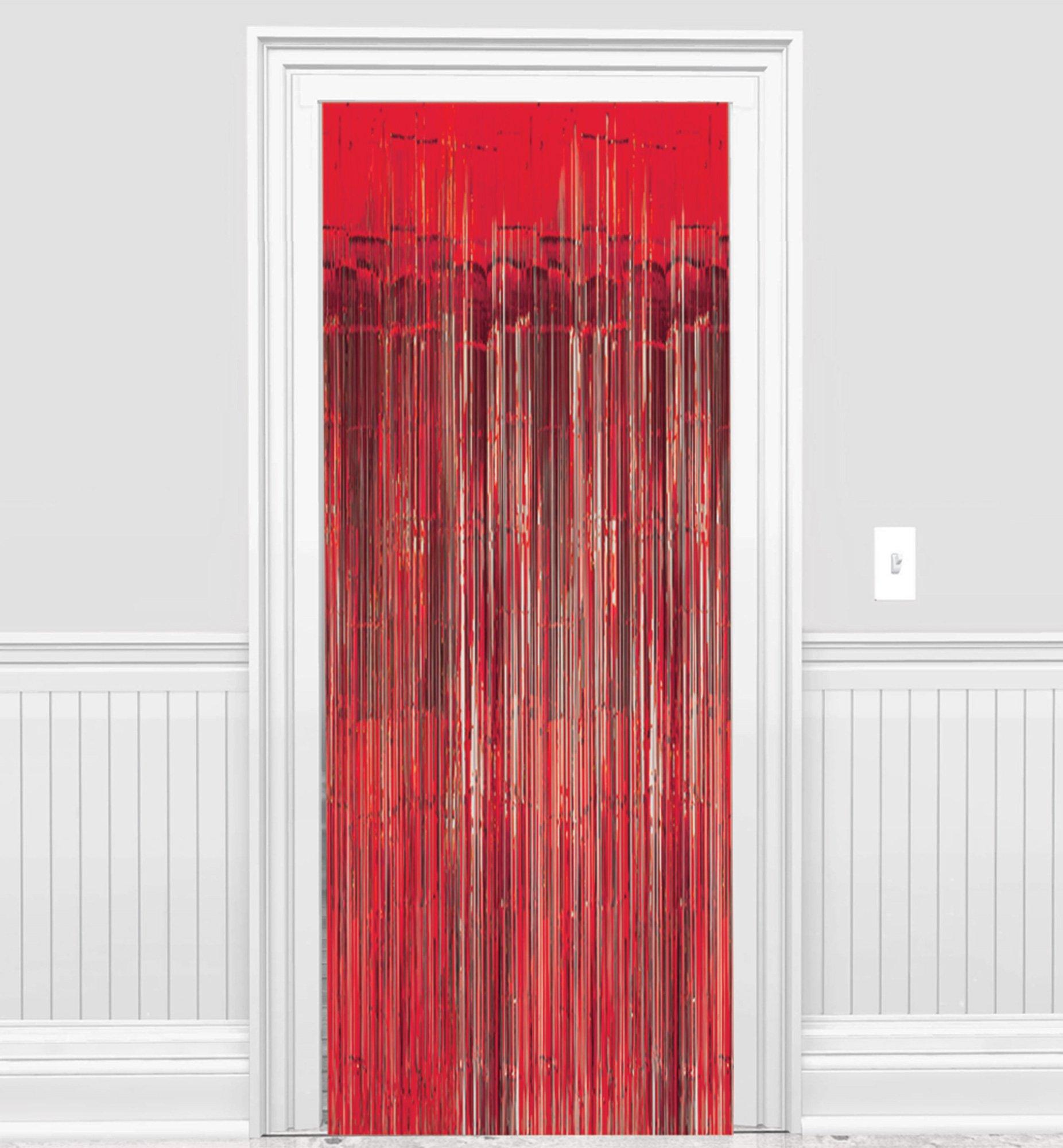 3' x 8' Red Tinsel Foil Fringe Door Window Curtain Party Decoration