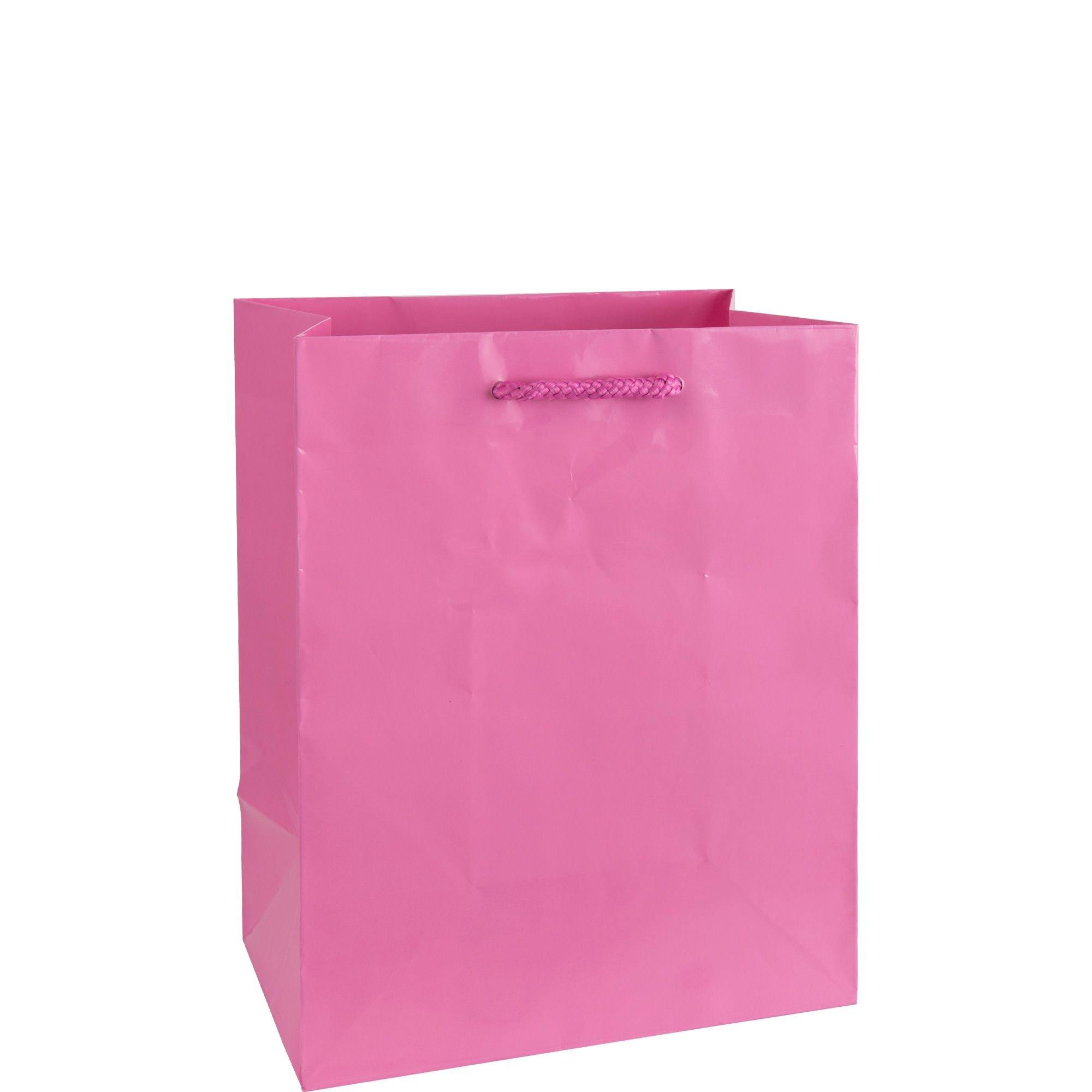 Medium Glossy Bright Pink Gift Bag 8in x 9 1/2in Party City