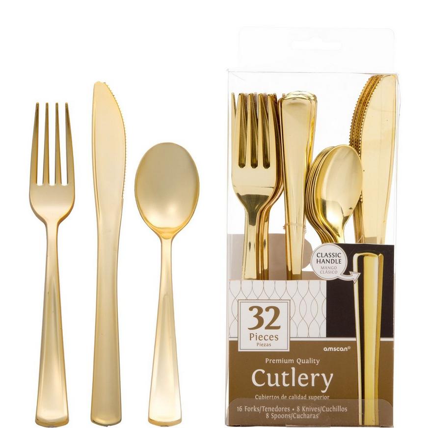 Gold Premium Plastic Cutlery Set 32ct