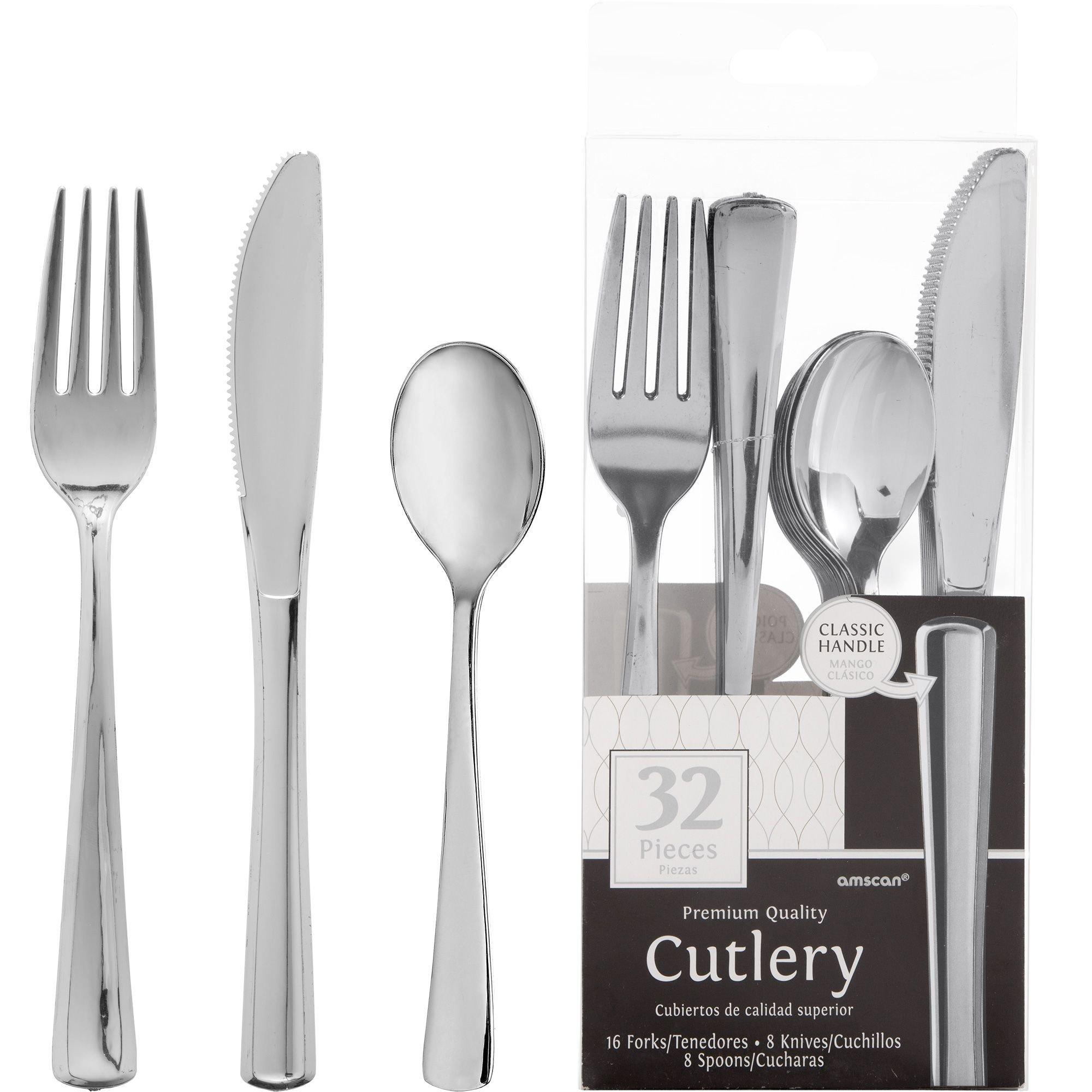 Luxe Party Neo Classic Clear and Silver Plastic Cutlery Set