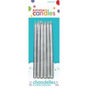 Tall Silver Birthday Candles 12ct