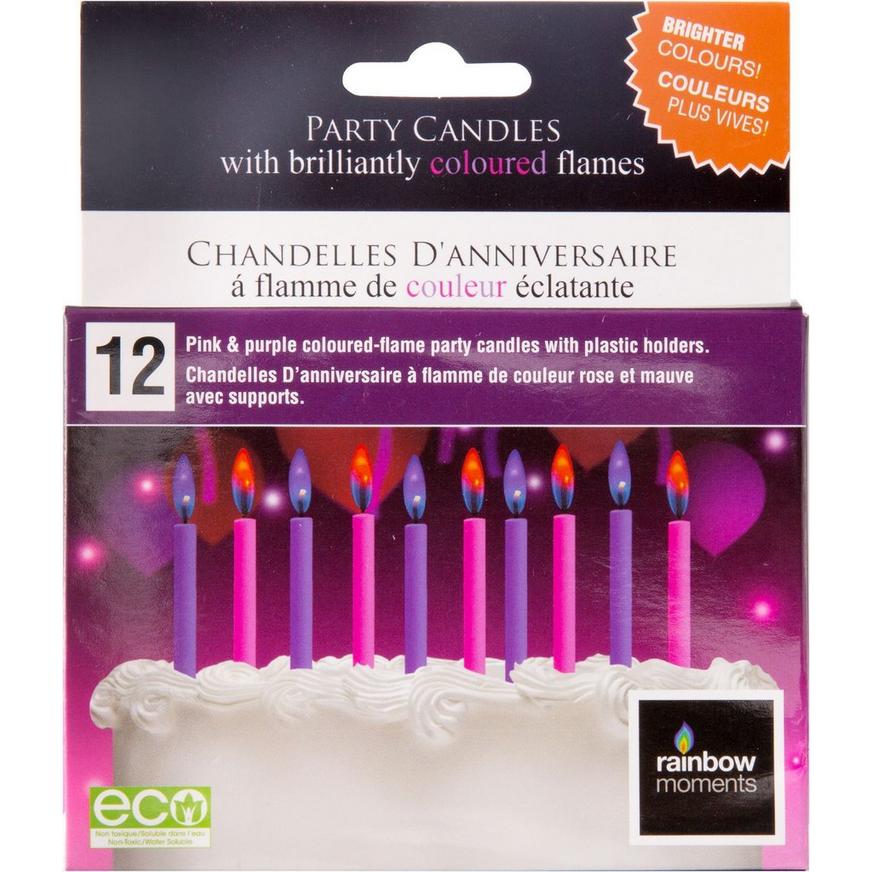 Pink & Purple Colored Flame Candles 12ct
