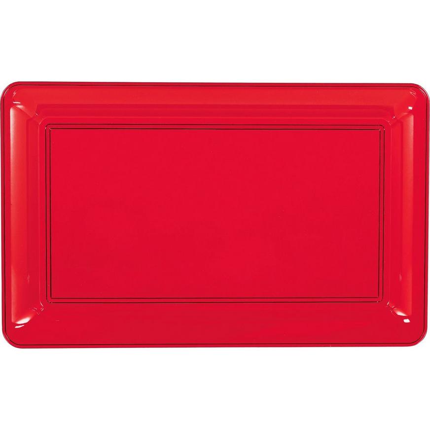 6 x RED PLASTIC COMPARTMENT/PLATTER PLATE 3 Sections 26cm 
