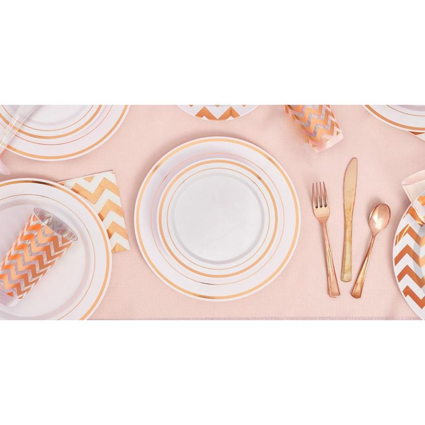 White Rose Gold Trimmed Premium Plastic Dinner Plates 10ct