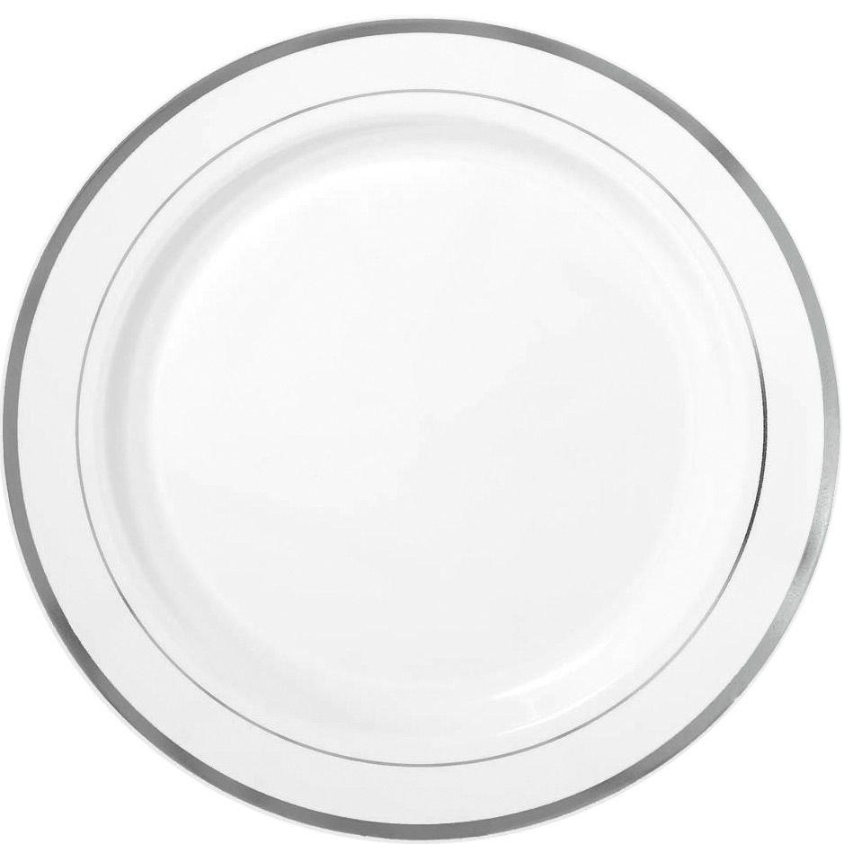 White SilverTrimmed Premium Plastic Dinner Plates 10ct Party City