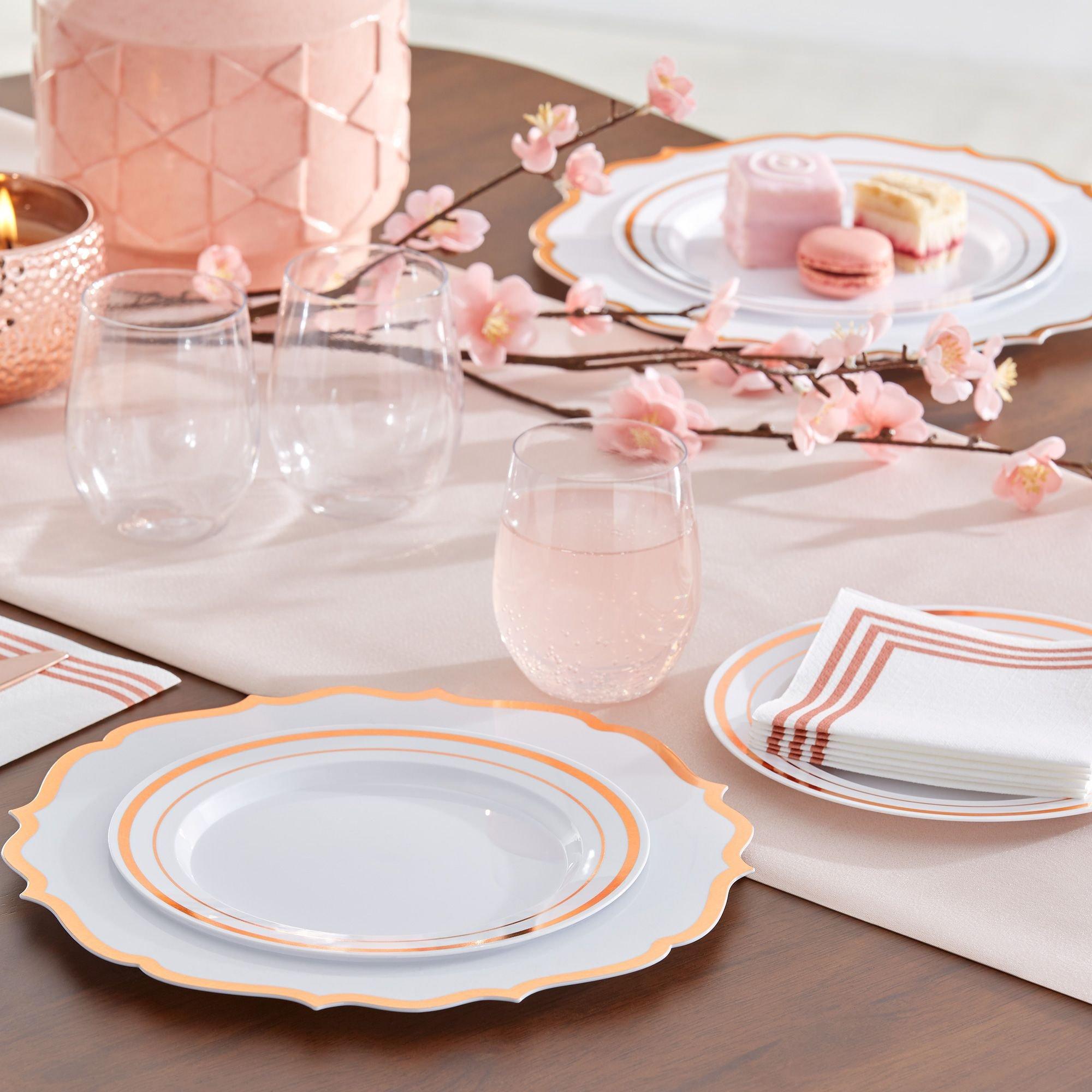 Rose Gold-Trimmed Premium Plastic Lunch Plates, 7.5in, 20ct