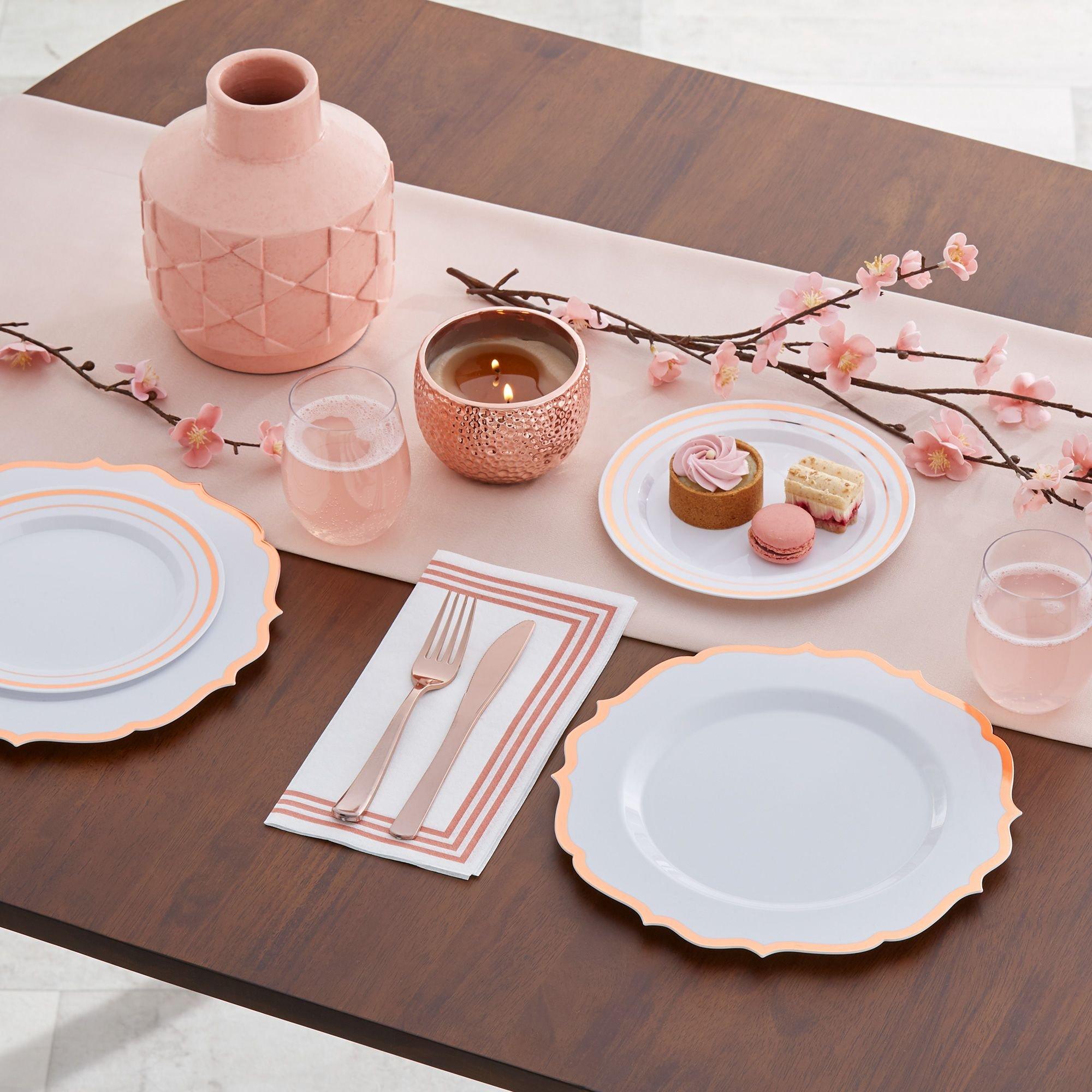 Rose Gold-Trimmed Premium Plastic Lunch Plates, 7.5in, 20ct