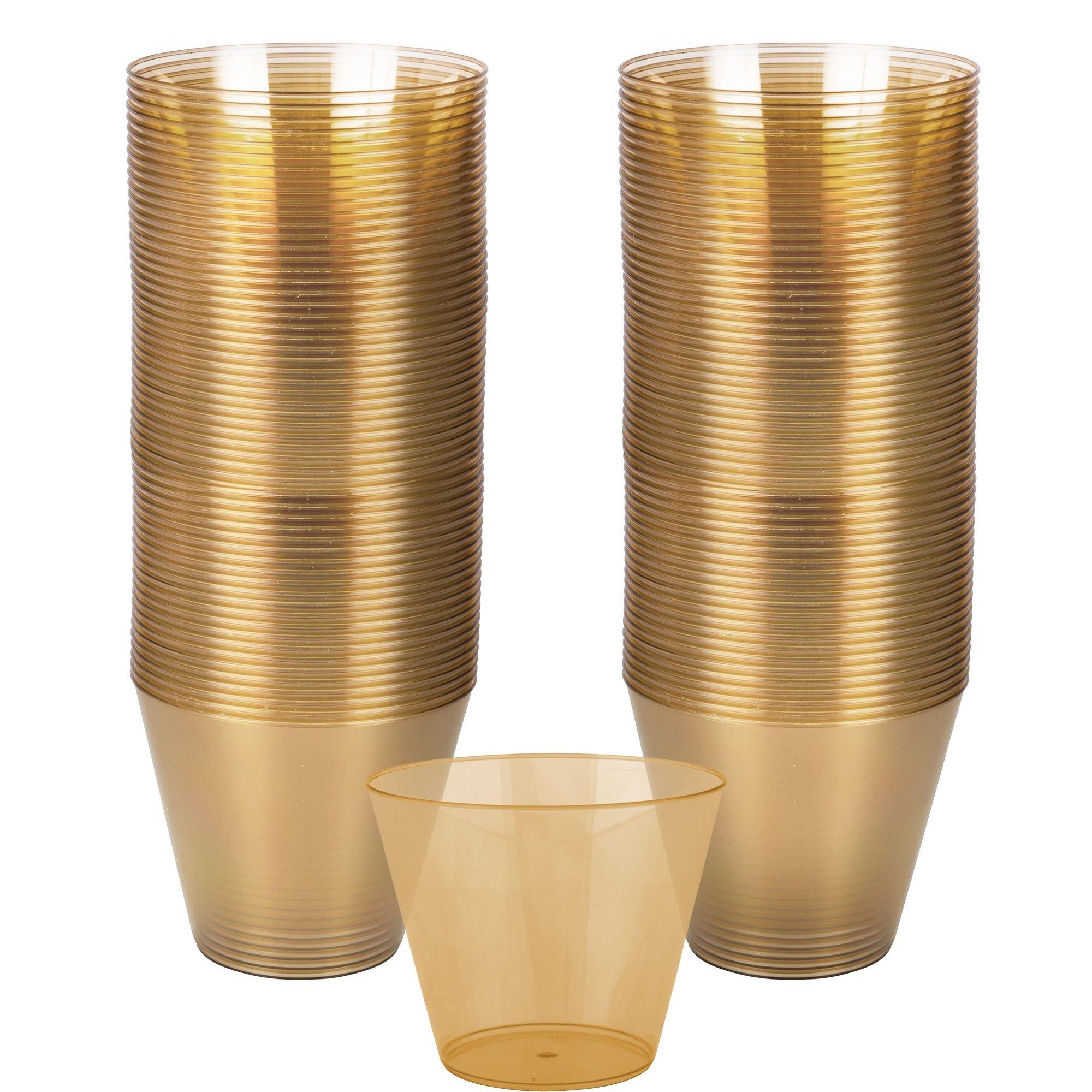 WDF 200pcs 9OZ Gold Cups,Disposable Gold Glitter Plastic Cups - Premium  Wedding Cups Party Cups Christmas