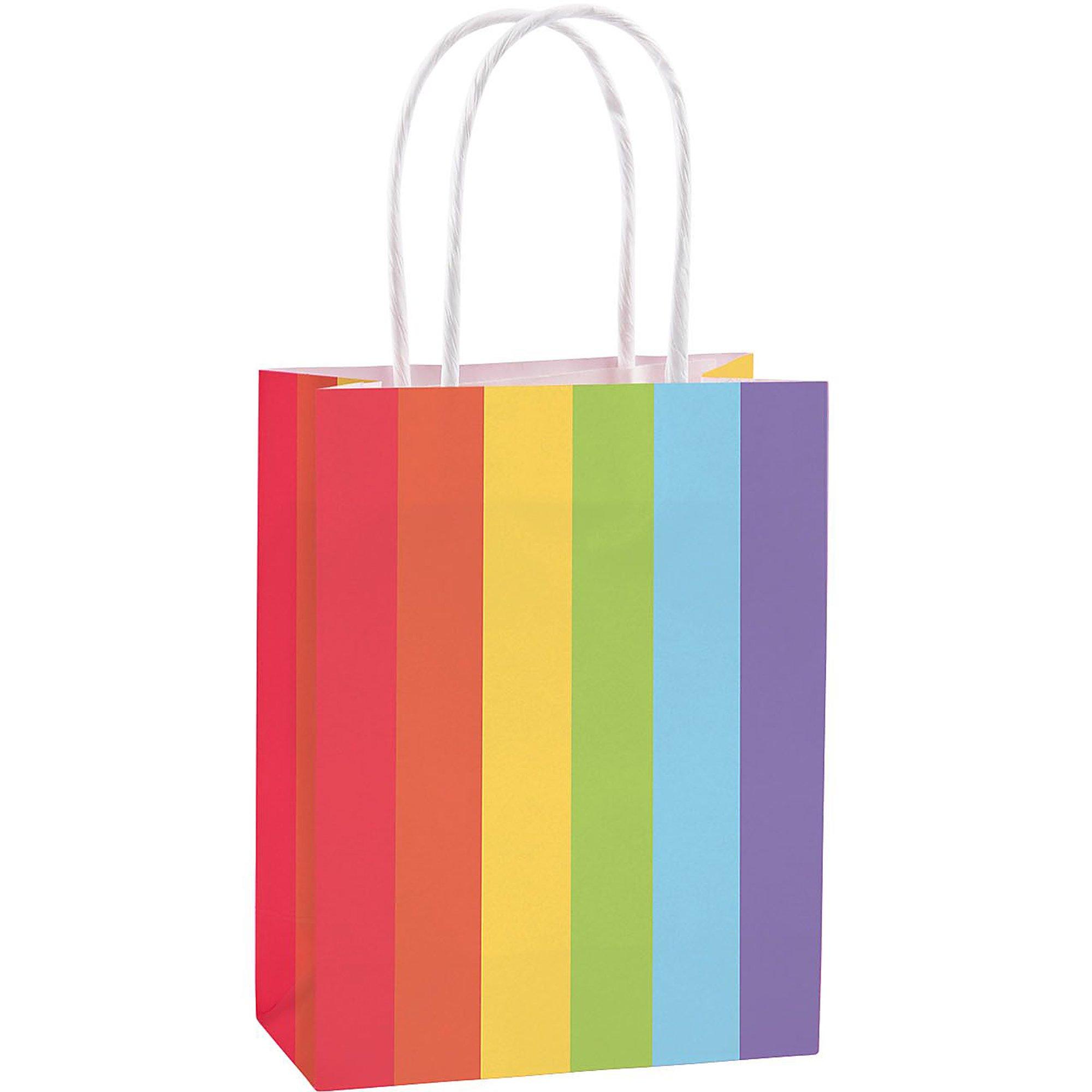 Moretoes 56pcs Party Paper Bags, 8 Colors Rainbow Party Favor Bags, Colored Kraft Goodie Bags with Handle for Birthday, Gift, Wedding and Celebrations