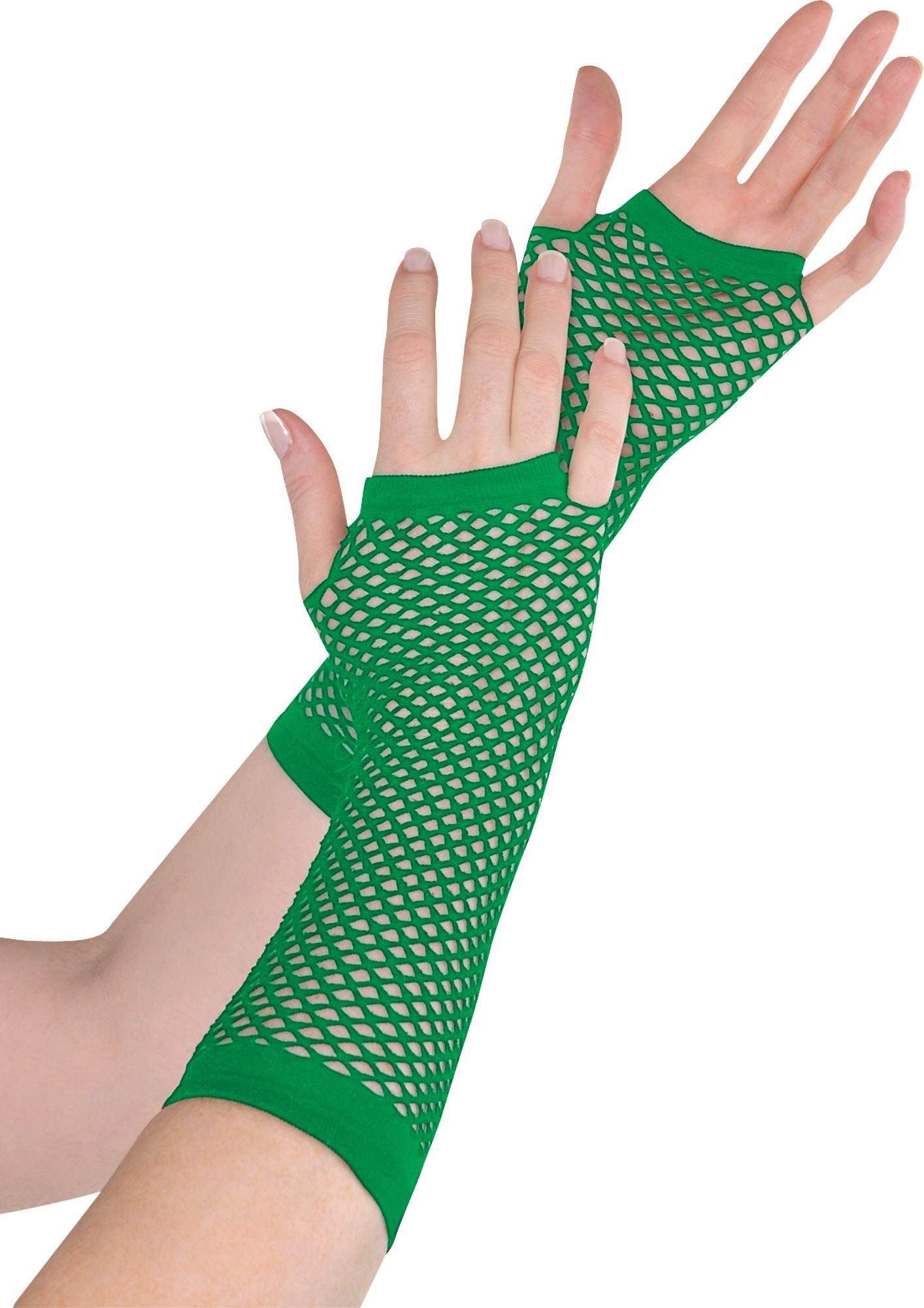 Long UV Neon Fishnet Gloves in Hot Pink and Green