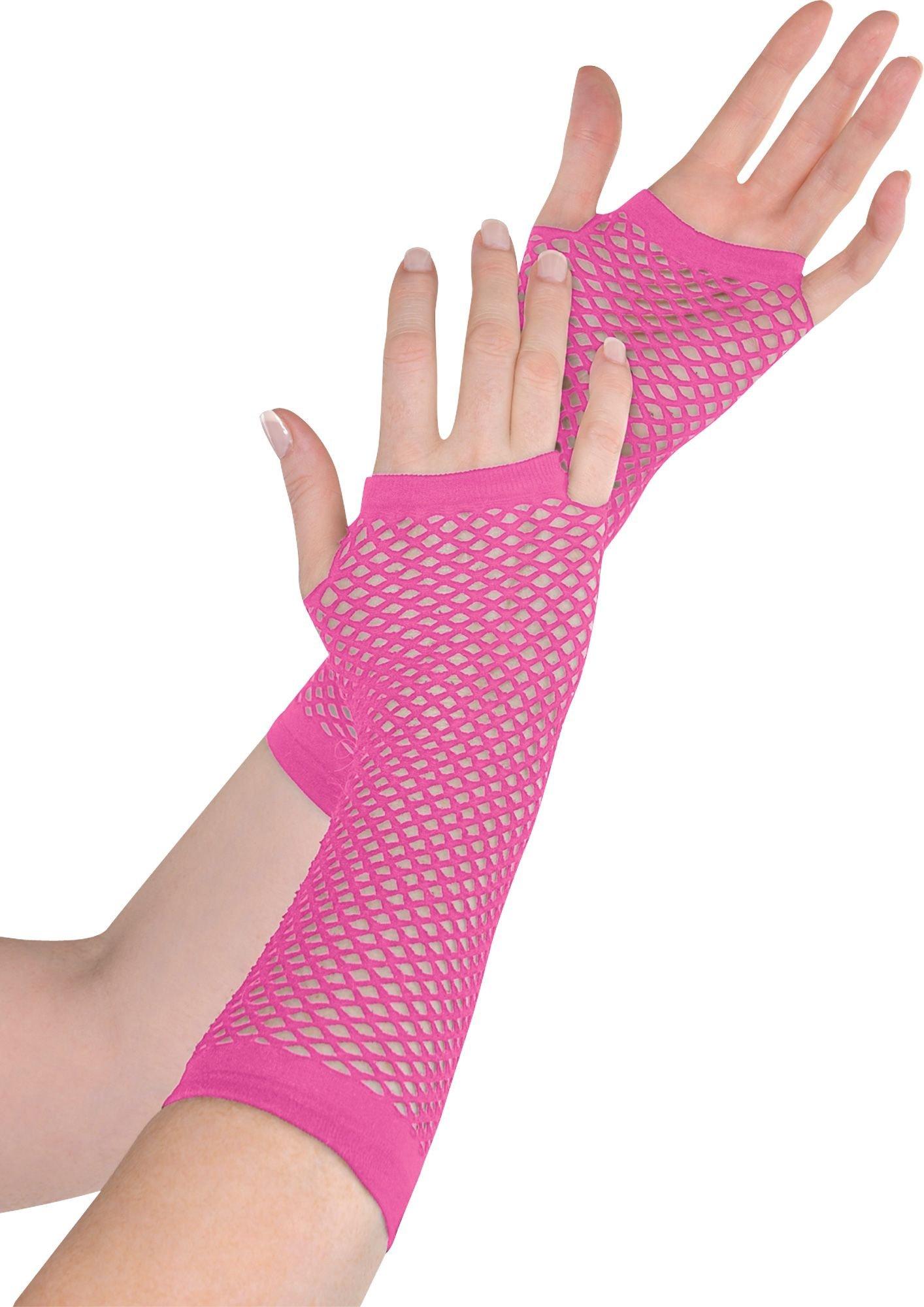 Long Pink Fishnet Gloves Deluxe