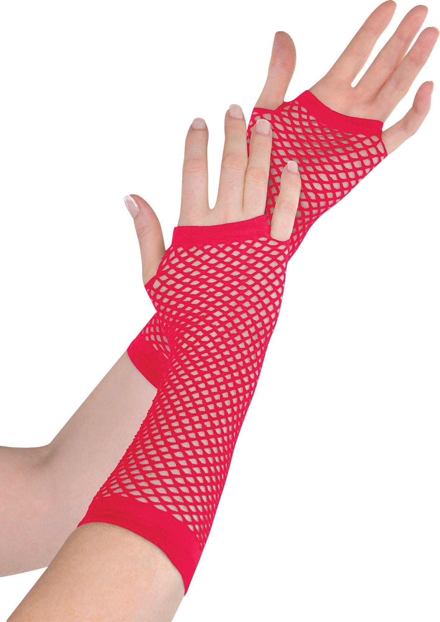 Long Red Fishnet Gloves Deluxe 9in