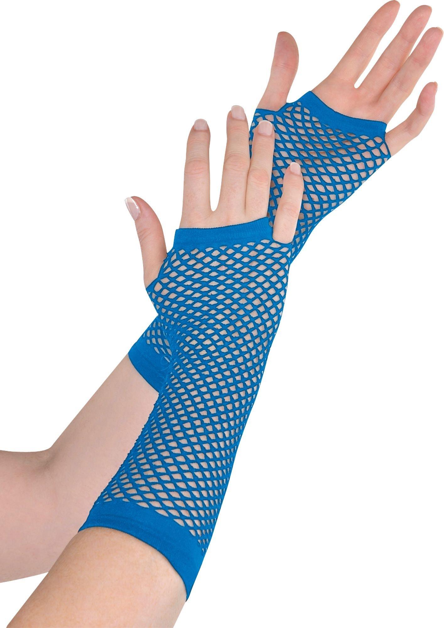 Long Blue Fishnet Gloves Deluxe 9in