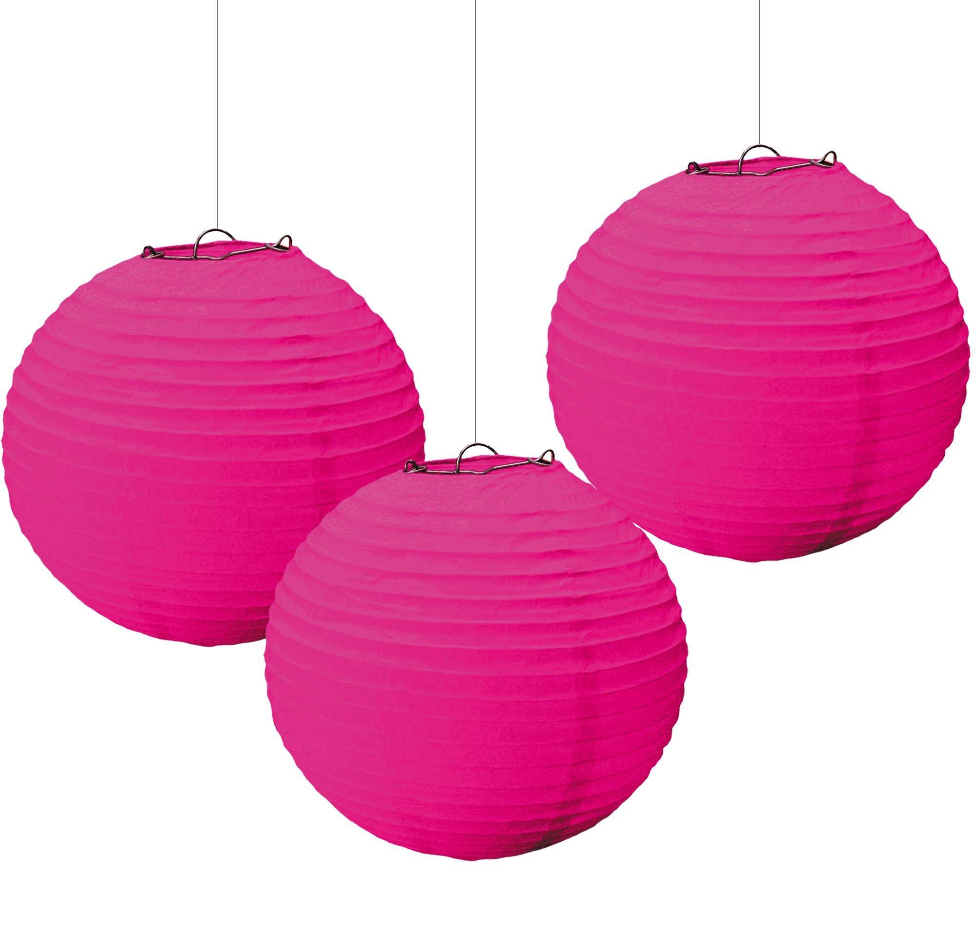 Bright Pink Paper Lanterns, 3ct