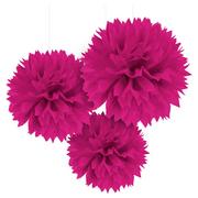 Bright Pink Tissue Pom Poms 3ct