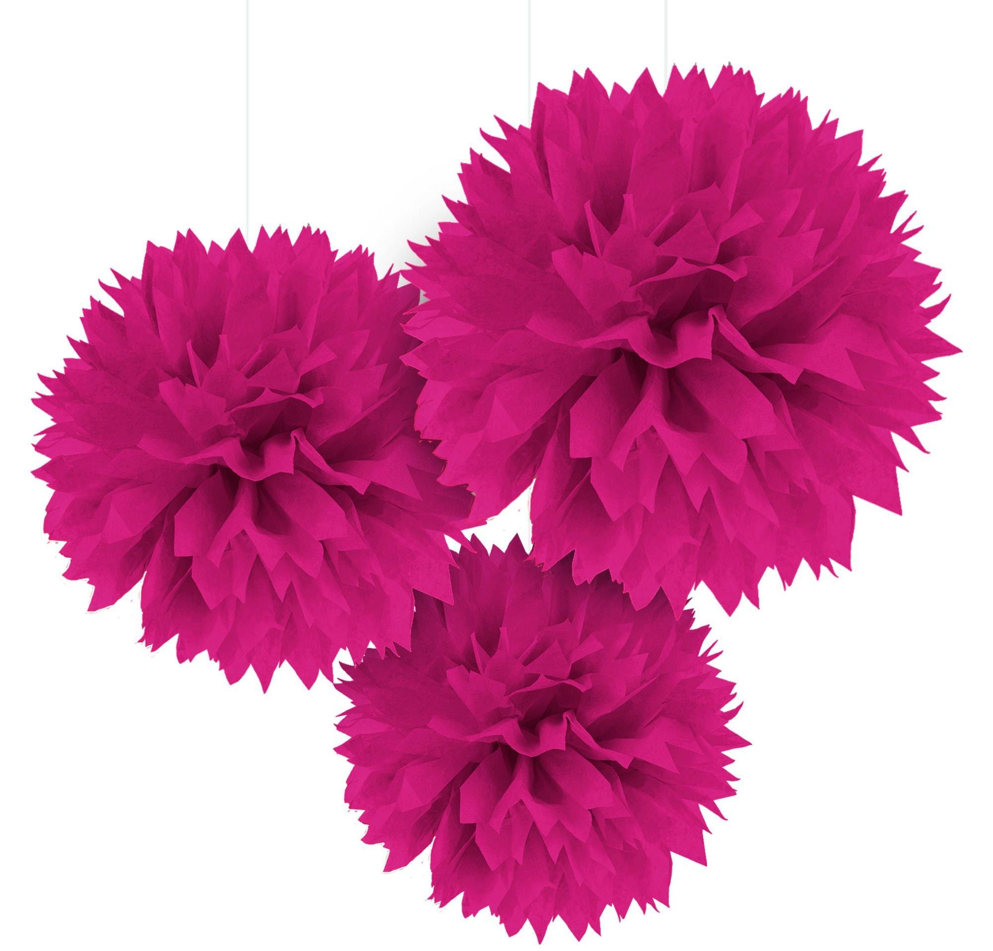 Bright Pink Tissue Pom Poms 3ct