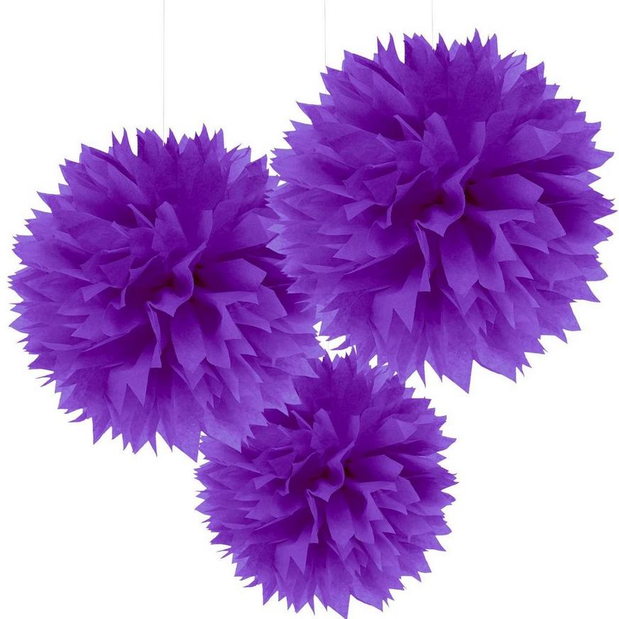 Purple Tissue Pom Poms 3ct