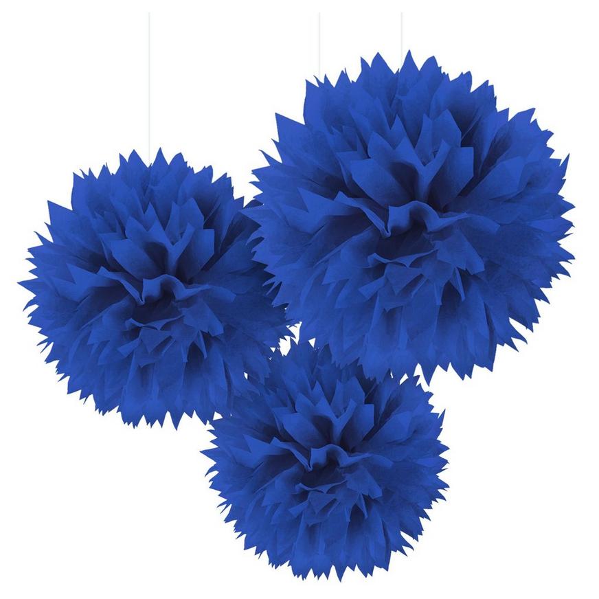 Baby Shower Birthday Party Supplies 3ct FLUFFY CARIBBEAN BLUE POM DECORATIONS 