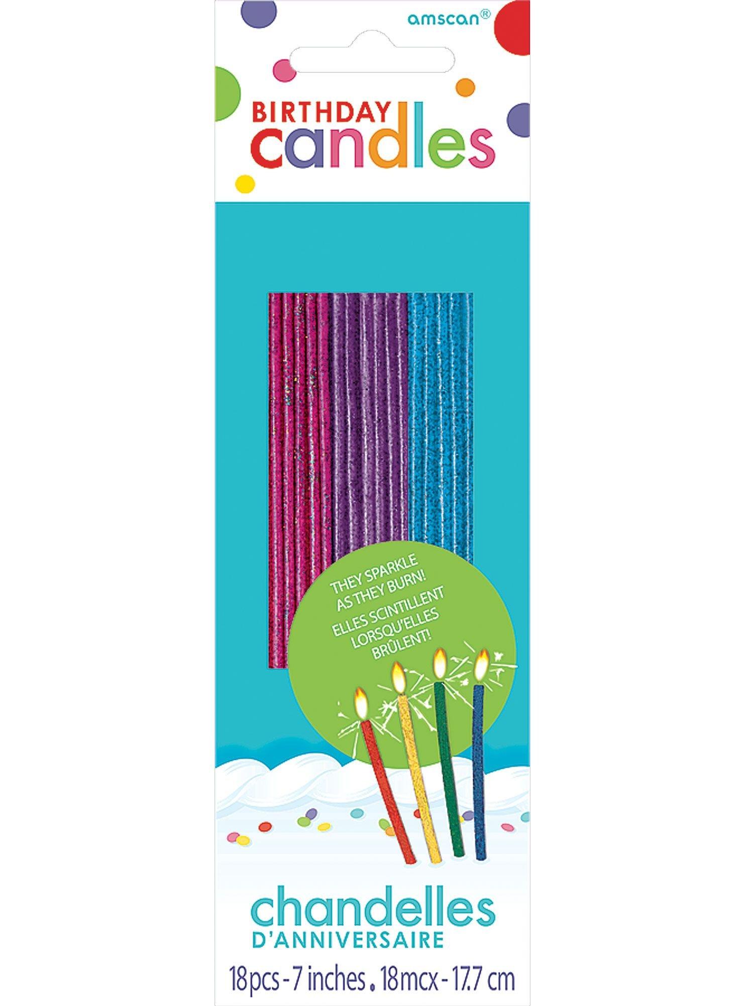 Glitter Tall Jewel Tone Sparkler Birthday Candles 18ct