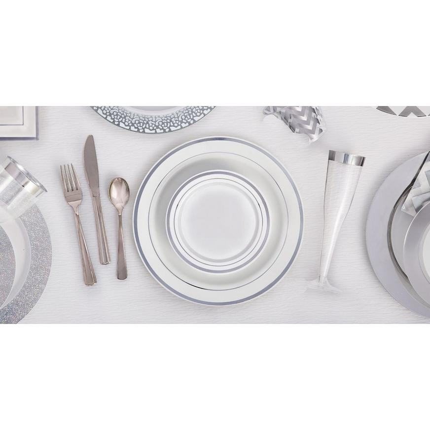 White Silver-Trimmed Premium Plastic Appetizer Plates 20ct