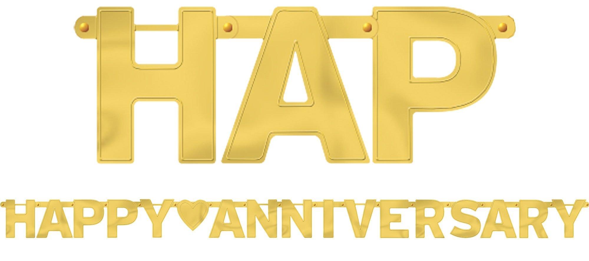 Gold Happy Anniversary Letter Banner 7 3/4ft x 6 1/4in Party City