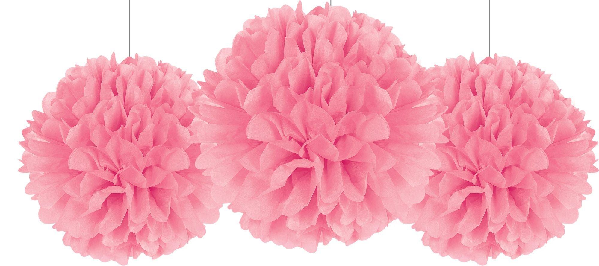 Rounded Pink Tissue Pom Poms 3ct Party City