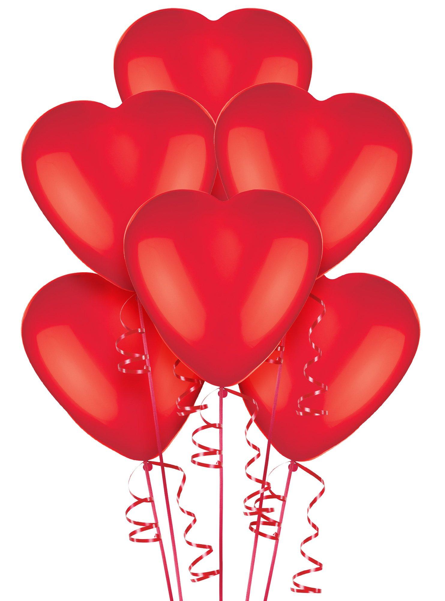 Amscan Valentines Day Bright Red Heart‐Shaped Latex Balloon Decoration, Red, 12, 6 Pack
