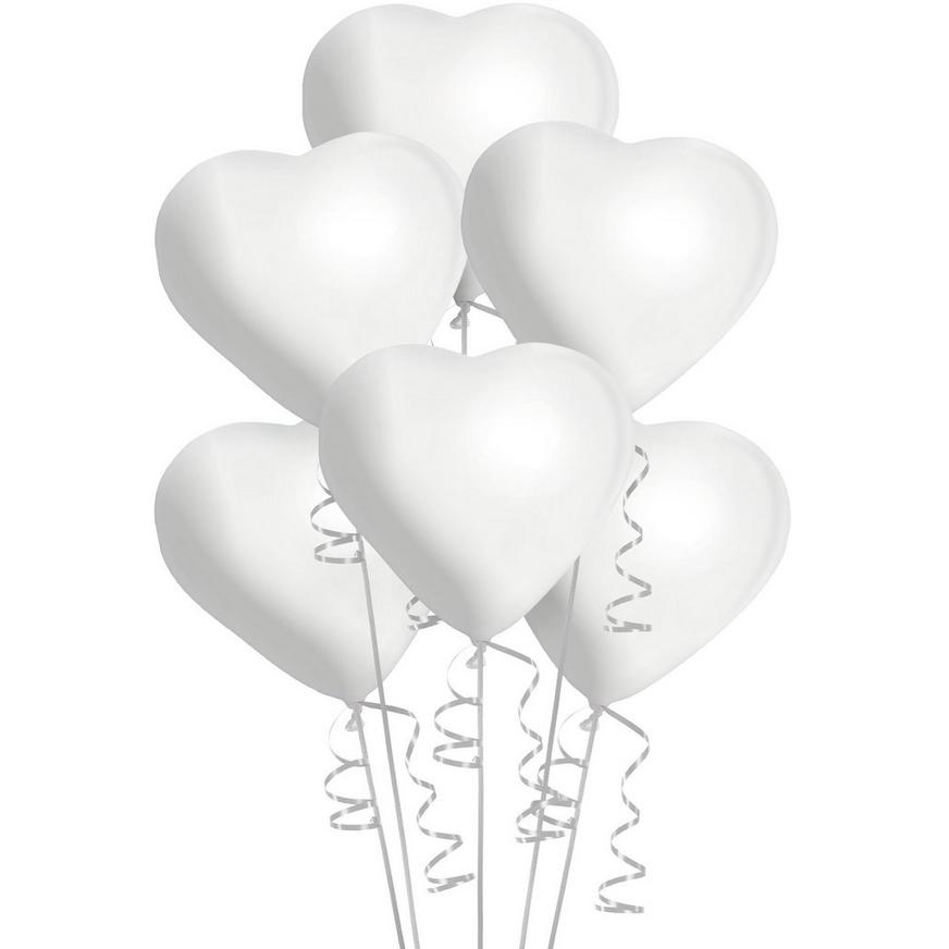 6ct, 12in, White Heart Balloons