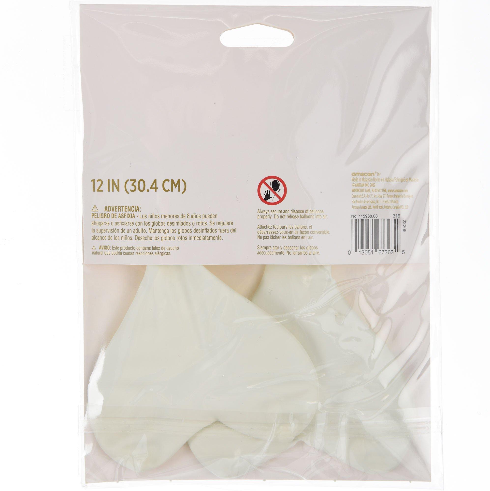 6ct, 12in, White Heart Balloons