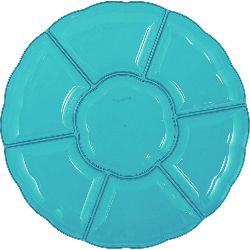 Caribbean Blue Plastic Scalloped Sectional Platter