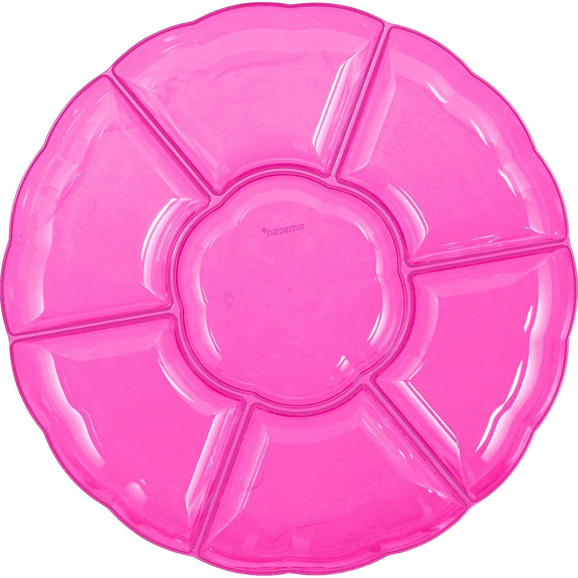 Bright Pink Plastic Scalloped Sectional Platter 16in x 1 1/2in Party City
