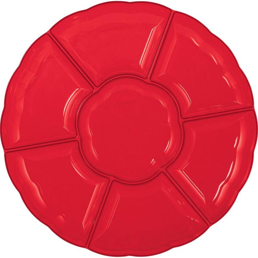 Red Plastic Scalloped Sectional Platter