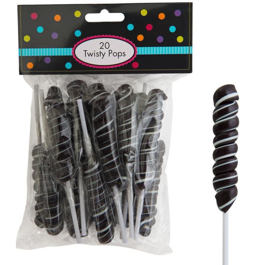 Black Twisty Lollipops, 20pc - Black Cherry Flavor