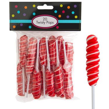 Red Twisty Lollipops, 20pc - Cherry Flavor