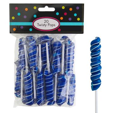 Royal Blue Twisty Lollipops, 20pc - Blue Raspberry Flavor
