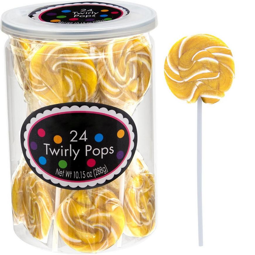 Gold Swirly Lollipops, 24pc - Tutti Frutti Flavor