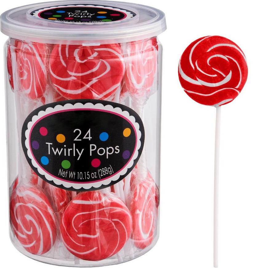 Red Swirly Lollipops, 24pc - Cherry Flavor