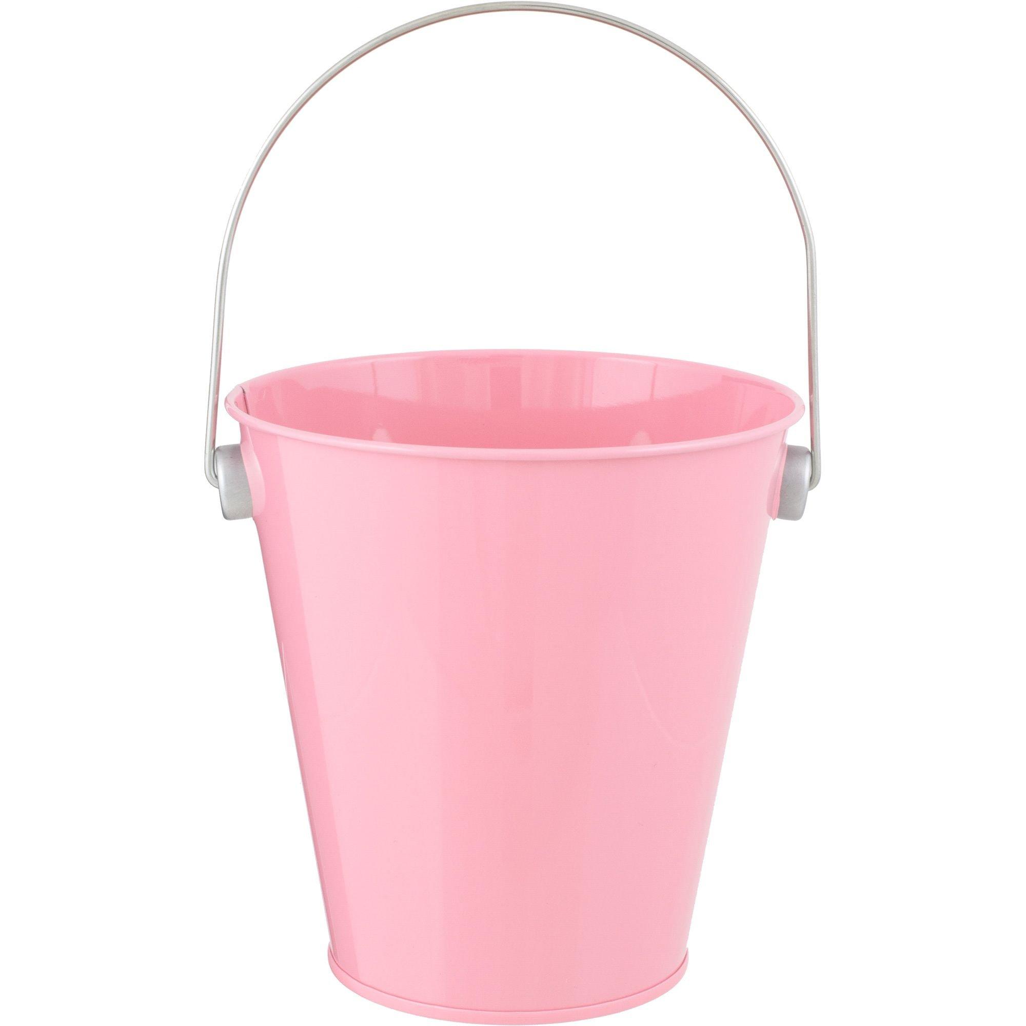 Tin Pail Bucket with Handle Party Favor, 9-Inch, 1-Count, Pink