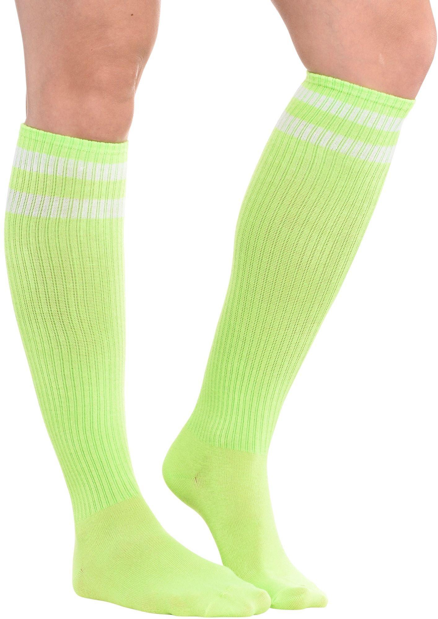 Neon Yellow Stripe Athletic Knee-High Socks 19in