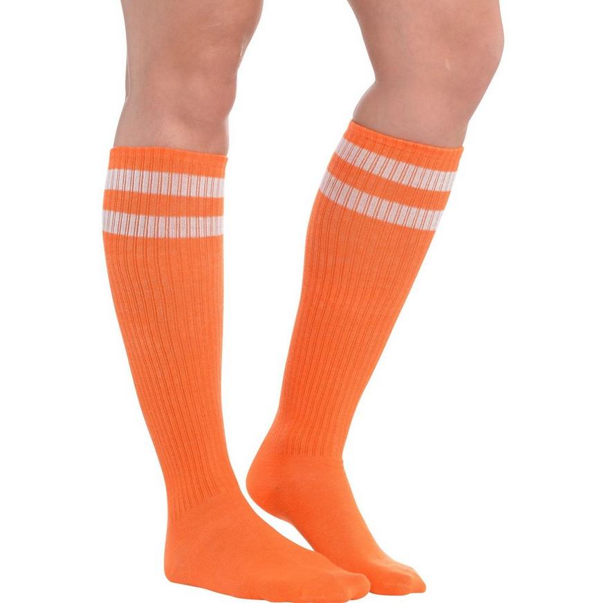 Orange Stripe Athletic Knee-High Socks